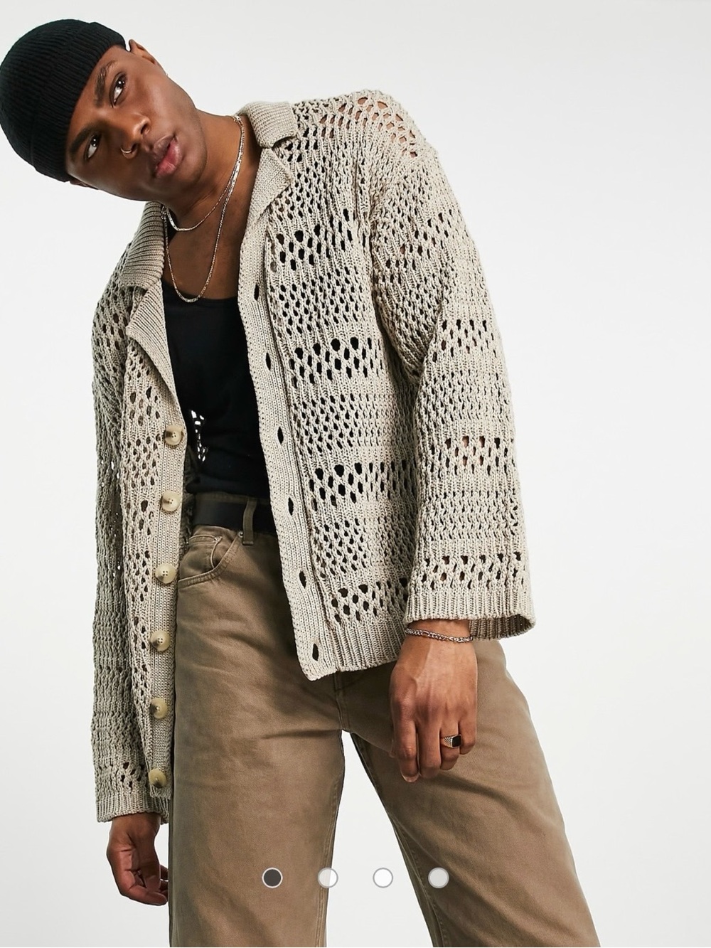 Topman Men's Crochet Cardigan in Ecru Indie Coastal Sz L